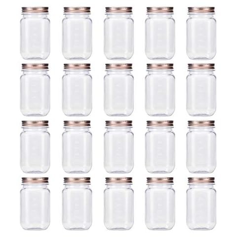 novelinks 16 Ounce Clear Plastic Jars with Rose Gold Lids - Refillable Round Clear Containers Clear Jars Storage Containers for Kitchen & Household Storage - BPA Free (20 Pack) Cover