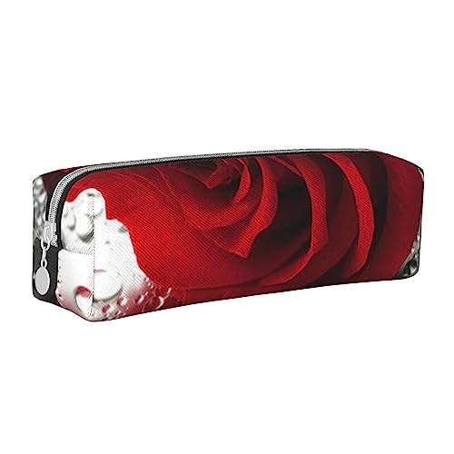 Astuccio con cerniera per matite e penne organizer per cancelleria resistente astuccio per e con fiore rosso pelle