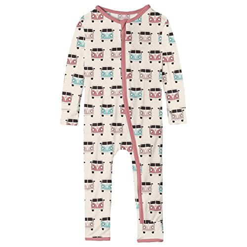 KicKee Pants Print Coveralls with Zipper, Long Sleeve Footless Bodysuit, One-Piece Ultra Soft Sleepwear (Natural Vintage Vans - 3-6 Months)