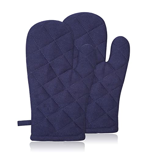 Mellow Buff Cotton Oven Mitt Heat Resistant, Soft Quilted Lining, Kitchen Mitt Pair Protect Hands | Pack Of 2 | Navy Blue #TOP9