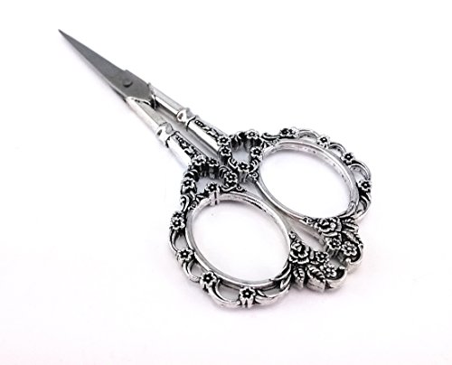 Yueton Vintage Europea Style Plum Blossom Needlework Embroidery Scissors (Silver)