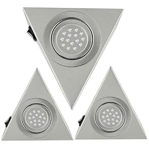 ATEK 3 Pack LED Under Cabinet Pyramid Spot Kithen Lights, Cool White Triangle LED Light Kitchen Under Cabinet Shelf Lighting Easy Plug & Play System Modern Fitting