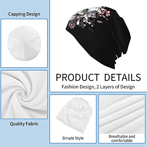 Halloween Pink Floral Skull Flower Funny Beanie Hats For Men Women Workout Wave Sleep Soft Knit Skull Cap Cycling Multifunctional Headwear Winter #TOP6