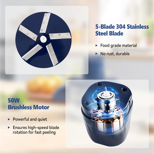 Electric Grape & Garlic Peeling Machine, Brushless 5-Blade 304 Stainless Steel Automatic Peeling Machine, USB Recahrgeable Small Fruit Tomato Peeler Tool for Home Kitchen Commercial - Image 2