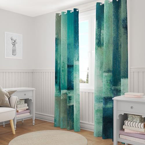 Image of Asuexpect Teal Curtains 2 Panels Abstract Rust Curtain Room Darkening Grommet Window Treatments Modern Decorative for Bedroom Living Room, 52x96 Inches