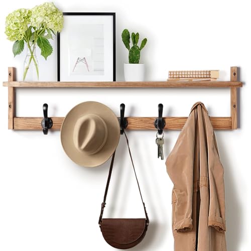 Tatub 29'' Coat Rack Wall Mount with Shelf, Wood Wall Hooks with Storage, Entryway Shelf with...
