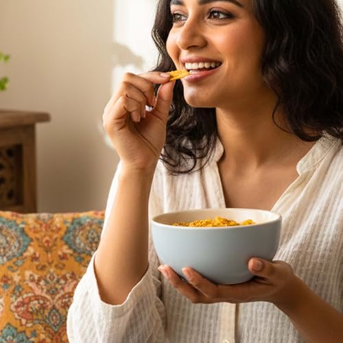 Image of The Earth Store Grey Mellow Ceramic Bowl Set of 4, 450 ML Each | Dishwasher & Microwave Safe Serving Bowls for Snacks, Soup, Dal, Curry, Pasta, Vegetables and More | Perfect for Gifting, Daily Use