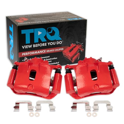 Image of TRQ Front Brake Caliper Set Painted Red Brackets Compatible with 2003-2008 Honda Pilot