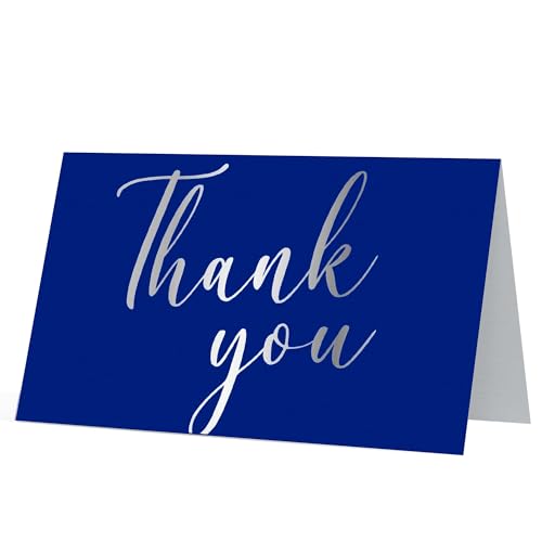 Image of Oaklyn 48 Pack Thank You Cards with Envelopes 4 inchx 5.25 inch for Weddings, Baby Shower, Birthday Parties, Business, and Graduation Thank You Cards Blank - Blue and Silver