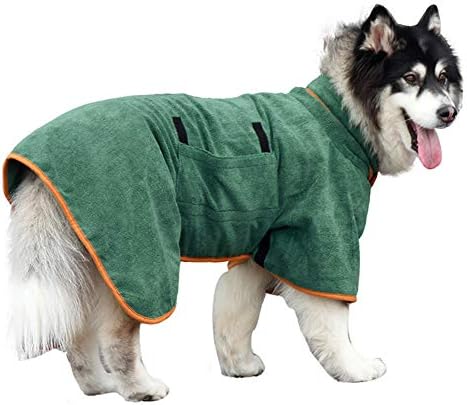 Dog Drying Coat Bathrobe Towel, Microfibre Material Fast Drying Super Absorbent Dog Bath Robe, Pet Quick Drying Moisture Absorbing with Adjustable Collar and Waist