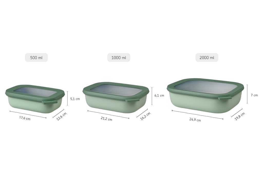 Mepal Set De 3 Bols Rectangulaires Cirqula - 500, 1000 Et 2000 Ml - Hermétiques, Micro-ondes Et Lave-vaisselle - Pour Conservation, Congélation, Repas - Vivid Mauve
