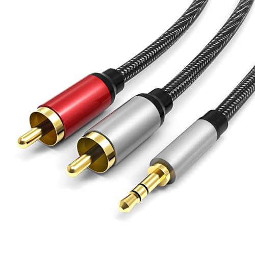 SSS·GRGB 3.5mm to RCA Cable, 24K Gold-Plated RCA Male to Aux Audio Adapter 16.4ft/5M, Nylon Braided Audio and Video Cable Extension for Smartphones, HDTV, Tablet, Home Theater, Speaker, MP3