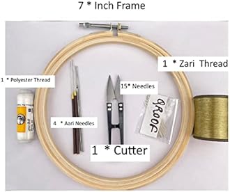 Qroof Aari Work,Maggam Work Materials Kit Sepi Glass Beads Mirror Combo Kit For Blouse, Fabric Decoration For Beginner Set Pack, Multicolor