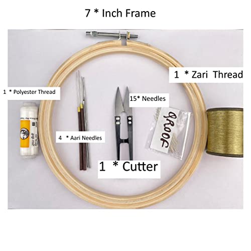 Qroof Aari Work,Maggam Work Materials Kit Sepi Glass Beads Mirror Combo Kit For Blouse, Fabric Decoration For Beginner Set Pack, Multicolor