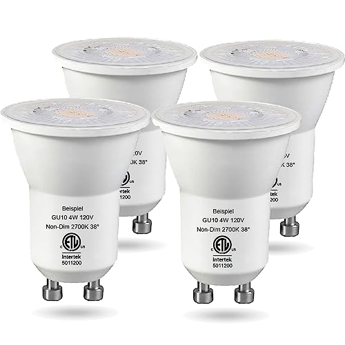 Beispiel Mini GU10 Led Bulbs 2700K Soft Warm White,MR11 GU10 Base 25W Halogen Equivalent, AC120V 4W Non-dimmable Led Spotlight Track Light Bulbs,Pack of 4
