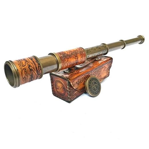 Náutico de mano telescopio de latón de pirata con caja/funda, Sailor Capitán barco pirata decoración para el hogar juguete regalo