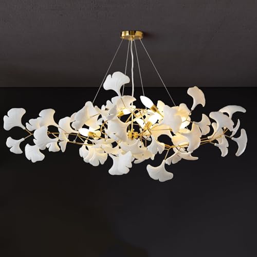 RuuXanthous Lustre Tendance Moderne en Forme de Branche dorée, en céramique, en Forme de Feuille de Ginkgo, en Laiton, 5 lumières, rectangulaire, Grand...