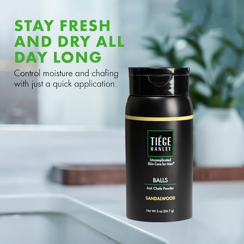 Image of Tiege Hanley Anti Chafe Powder for Men, Cooling Body Powder Deodorant for Foot, Thigh and Groin, Fresh Moisture Control With Earthy and Woody Tones, Sandalwood Scent, Men's Skin Care, 2 Oz