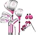 PGM Junior Golf Club Complete Set for Children Kids, 6-8 Age Groups 5 Golf Clubs with Stand Bag and 2 Headcovers for Boys & Girls, Right Hand, Pink