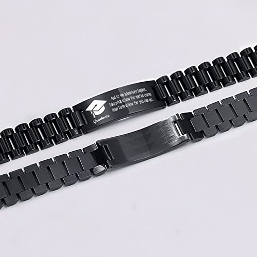 Mealguet And So The Adventure Begins Engraved Graduation Gifts Class Of 2023 For Him Boy Son, Stainless Steel Link Bracelets Engraved Inspirational Message For College High School Graduates #TOP7