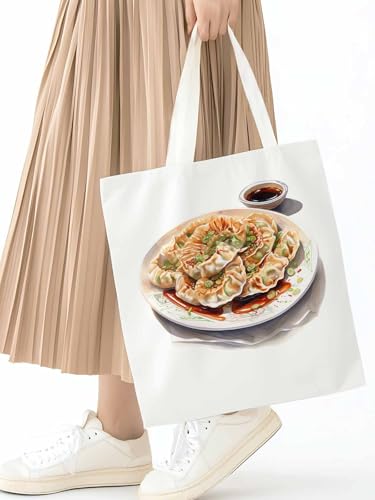 Canvas Tote Bag, Dumplings Simple Style Watercolor Aesthetic Canvas Tote Handbags for Women Shoulder Bag2