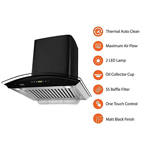 Image of Hindware Smart Appliances | Nevio 60 cm | 1200 m3 /hr Auto Clean Chimney | Baffle Filter | Curved Glass | Wall Mounted (Black)