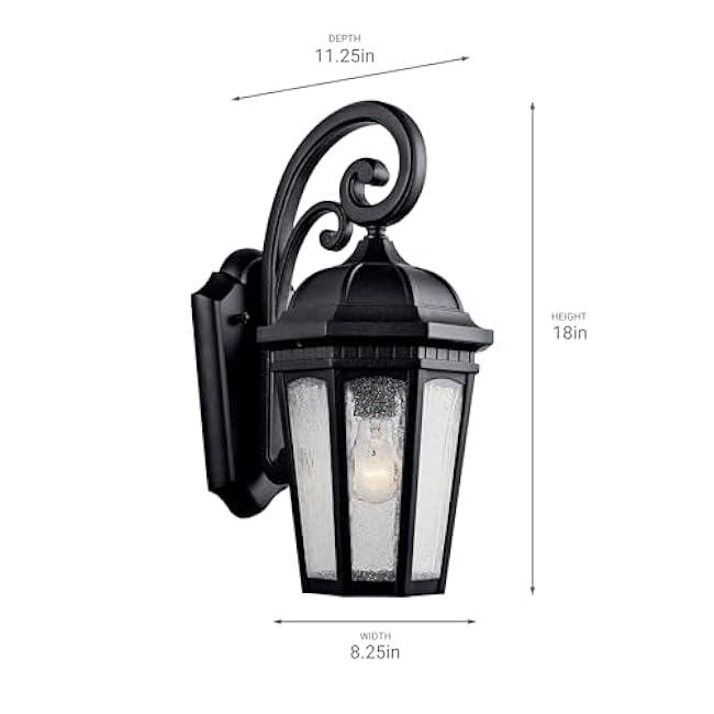 Kichler Courtyard 17.75 1 Light Outdoor Wall Light with Clear Seeded Glass in Textured Black