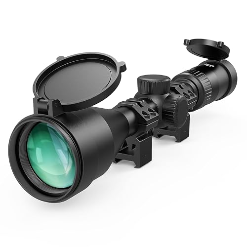 UUQ VibeShield Rifle Scope with Mil-dot Reticle - Shockproof SFP Optics for Hunting and Airsoft, Fit Large Caliber & High Recoil Guns, FMC Green Lens, 1-Inch Tube, Includes 20mm Mounts