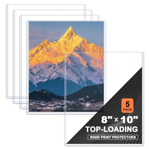 Ndsox 5 Pack 8 x 10 Rigid Print Protectors Clear Hard Plastic Sheet Protectors Top Loading for Photographs Photo Papers Posters Prints Birth Certificates Heavy Duty No-Hole Rigid Photo Sleeves