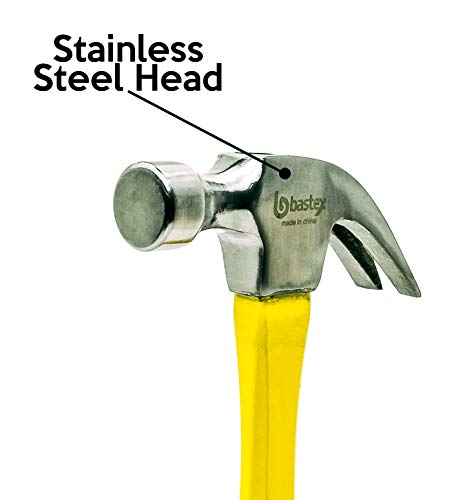 16 oz Fiber Glass Claw Hammer Heavy Duty Construction Shock Resistant Rubberized Non Slip Handle for Contractors, General Laborers, Repair Men, Automotive Mechanics, Household Maintenance by BASTEX - Thumbnail 3