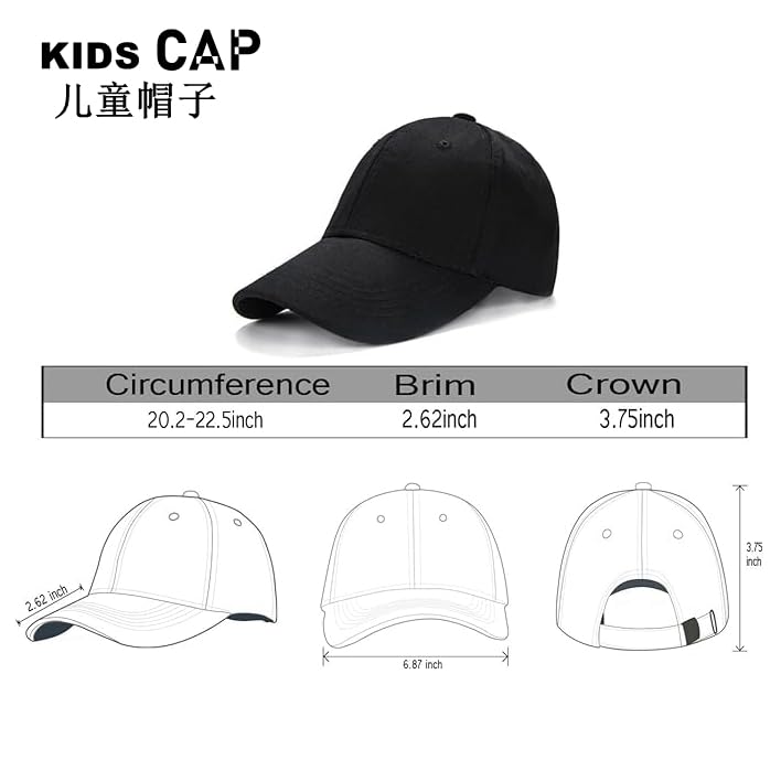 Custom Baseball Cap for Kids-Adjustable Washed Cotton Golf Toddler Hat for Boys and Girls (Embroidered, Black)