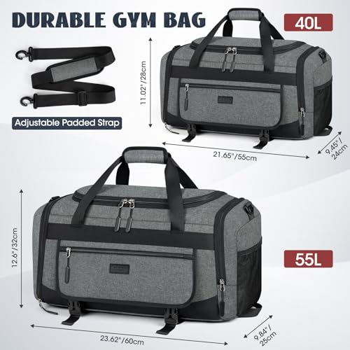 Image of IGOLUMON Gym Bag for Men 55L Sports Duffel Bags Gym Duffle Bag Women with Shoe Compartment & Wet Pocket Water Resistant Travel Duffel Bag Lightweight Weekender Overnight Bag Gray