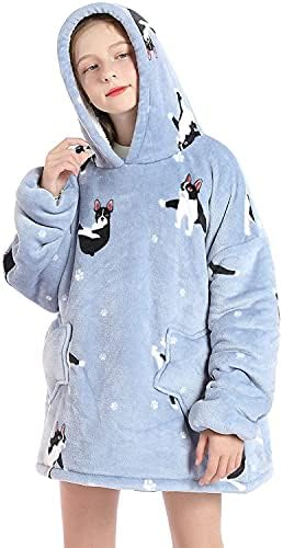 Ruiuzioong Kids Oversized Blanket Hoodie, Sherpa Fleece Giant Hooded Sweatshirt, Fluffy & Warm Hoodie Blanket with Front Pocket
