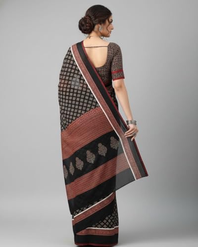 Image of Jack & Jini Women's Floral Print Pure Georgette Saree with Blouse Piece | Soft Casual & Festive Drape | Gift for Mother, Wife.