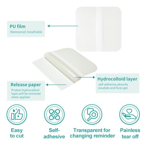 Image of Dimora Hydrocolloid Dressing 4 inch x 4 inch for Wound Care, 10 Pcs Large Patch Bandages with Self-Adhesive for Bedsore, Burn, Blister, Acne Care, Super Absorbent for Fast Healing