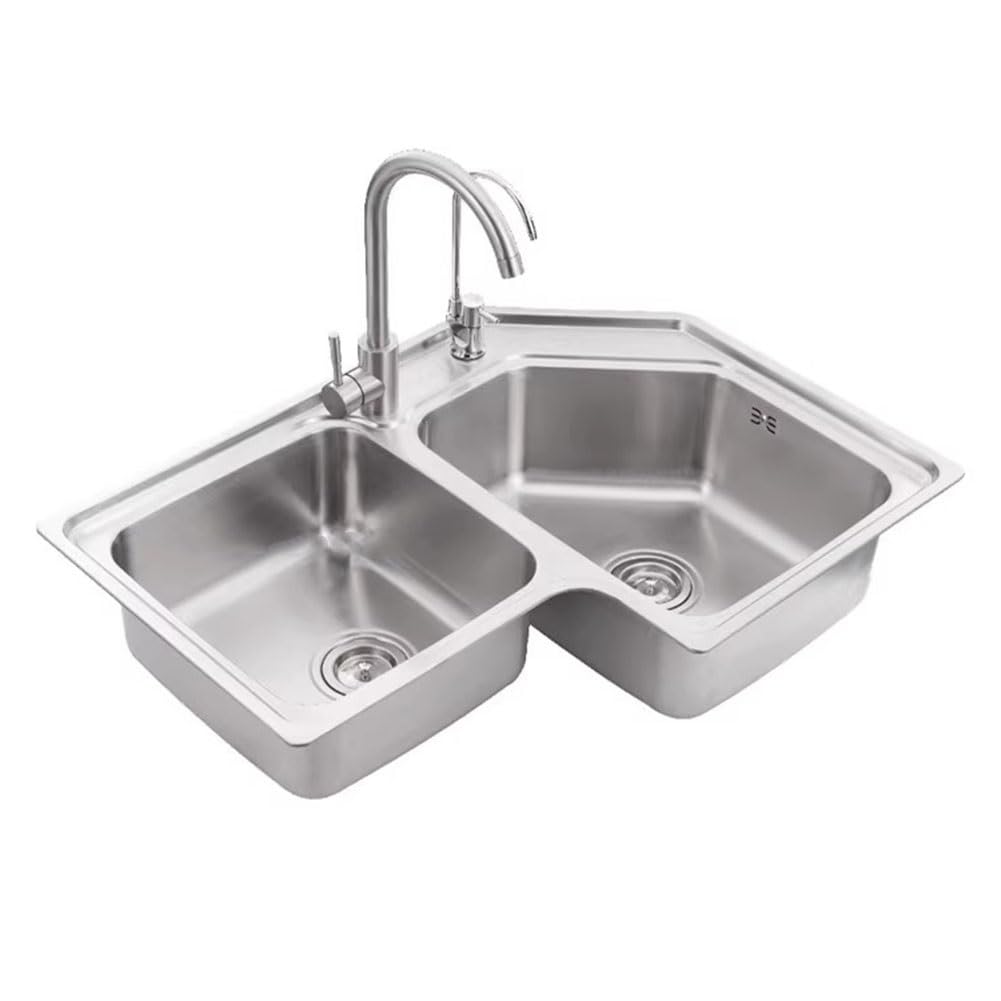 WDSOPK Double Bowl Stainless Steel Corner Sink Undermount Kitchen Sinks Workstation Sink with Accessories,-B-Without Knife Rack Bo