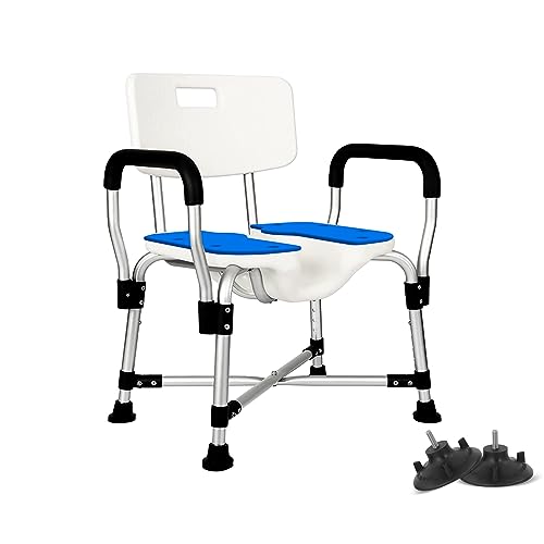 Shower Chair with Arms and Back 400 LB, Folding Shower Chair 5-Level Adjustable, Non-Slip Feet Shower Seat, for Elderly,Handicap,Disabled, Seniors & Pregnant