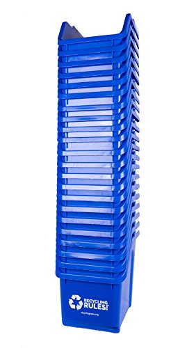 Recycling Rules 6 Gallon Stackable Recycling Bin Container in Blue, Eco-Friendly BPA-Free Handy Recycler with Handle, 20-Pack