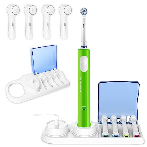 Base Soporte Porta Cepillo de Dientes Eléctrico para Oral B con Tapa – Incluye 4 Fundas...