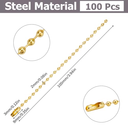 SOFPLATE 1 Box 100Pcs 4"/10cm 2mm Gold Dog Tag Chain Stainless Steel Key Ball Beads Chain Bulk Short Chains Necklace Adjustable Metal Beaded Chains with Connector for Jewelry Making Keychain Crafts - Image 2
