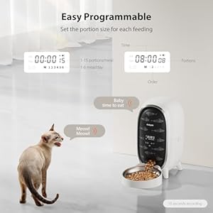 Timed automatic cat feeder with fully enclosed freshness chamber 3l cat food dispenser battery operated with 180 day battery life up to 6 meals 90 portions per day 10s voice record   cucciolini doodles