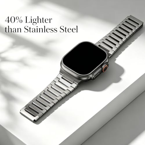 Image of Titanium Apple Watch Band for Men Compatible with Apple Watch Ultra 3 /2 /1 49mm,iWatch Series 11 /10 /9 /8 /7 /6 /5 /4 /SE /3 /2 /1 (46 /45 /44 /42mm),Lightweight Waterproof and Scratch Resistant Metal Strap