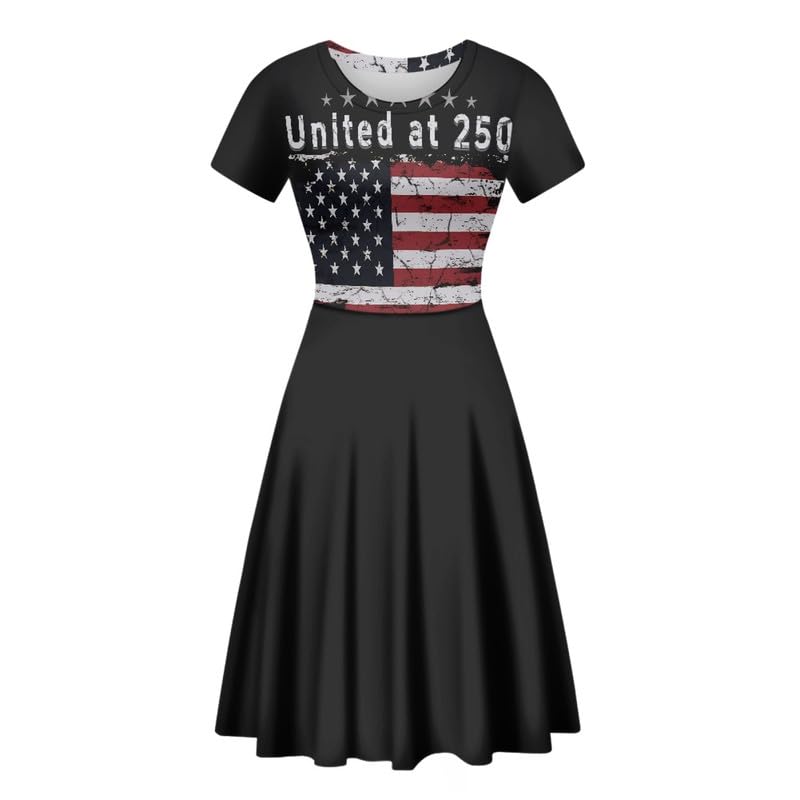 Image of Irisjudy T Shirt Dress for Women Short Sleeve Girls Short Sleeve Dress Plus Size, O Neck Knee Length Midi Dress for Ladies