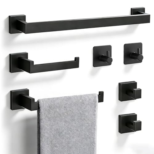 Opiniones y reviews de Juegos de accesorios de baño disponible en línea para comprar. 42 JieGuanG Accesorios de Baño, 7 Piezas Juego de Toalleros con 2 Portarrollos para Papel + 4 Gancho, Toallero de Pared Acero Inoxidable para Familia, Hotel, Bar (Negro)