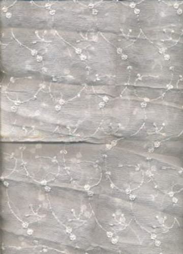 Tissu mousseline de soie blanche brodé au mètre coupon 111cm pour couture