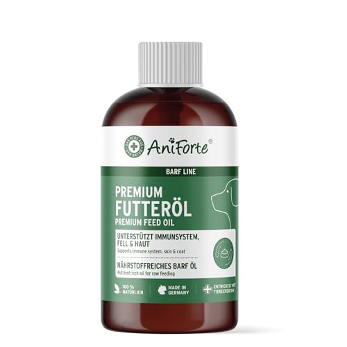 AniForte Barf Futteröl für Hunde 500ml– Natürliches, kaltgepresstes Premium Barf Öl, ideale Mischung reich an Omega 3 & Omega 6, artgerechter & ausgewogener Barf Zusatz