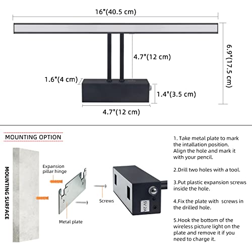Funchday Picture Light, Remote Control Art Light With Dimmable, Timer Preset Picture Lights For Paintings,16" Full Metal Display Light For Wall,Artwork,Portrait,Dartboard (Black) #TOP6