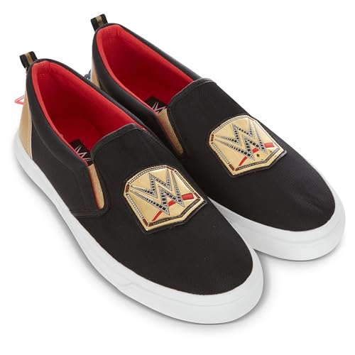 WWE Mens Championship Belt Shoes - John Cena, Roman Reigns, Seth Rollins World Wrestling Champion Belt Slip On Sneakers (Black, 11)