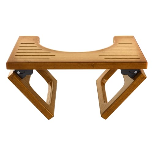 AmazerBath 8.5 Inches Bamboo Toilet Stool Squat for Adult, Foldable Squatting Potty Stool for Bathroom, 0.79" Thickness Poop Stool with Non-Slip Strip, No Assembly Required, Dark Wood Color