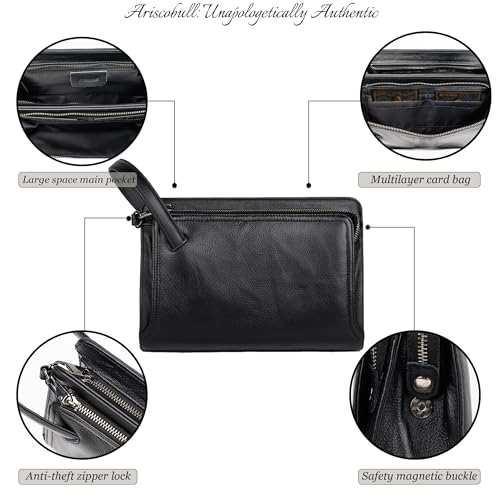 Leather Clutch for Men - Wrist Bag - Men's wallets - Wrist Bag - 10.3x6.8INCH - Includes dustproof gift bag4